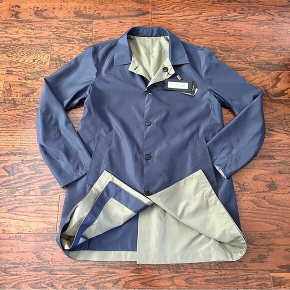 Gallotti Men's Reversible Raincoat in Navy and Beige Size US 42 NWT - Picture 6 of 14